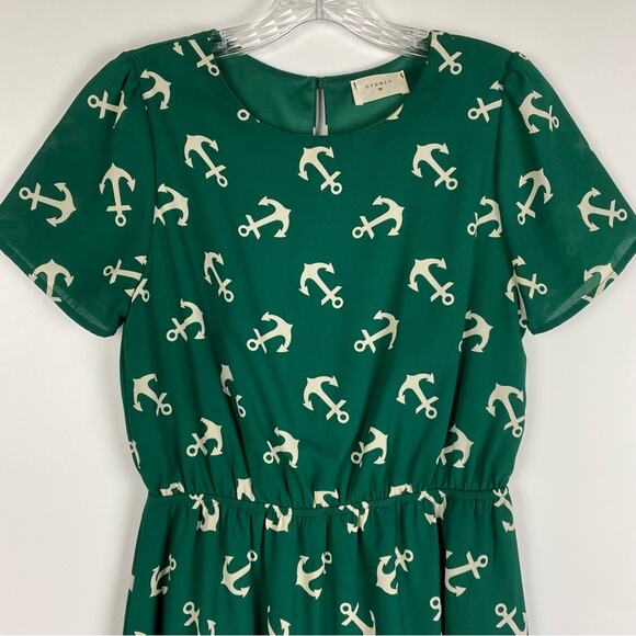 Everly Anchor Dress Green Elastic Waist Women’s Size Small - Picture 4 of 12